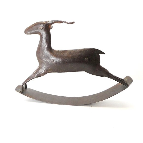 2 Rustic Metal Rocking Antelope Deer Reindeer Figurines Folk Art Farmhouse MCM - Picture 5 of 6